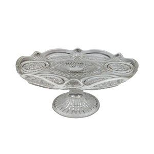 Vtg Clear Glass Faceted Pedestal Cake Stand Oval Diamond Shape Bon Bon Appetizer
